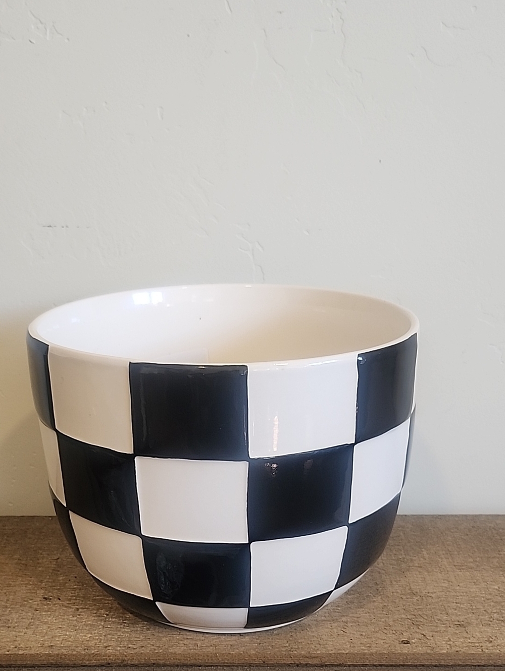 Checkerboard Ceramic Planter - Black and White